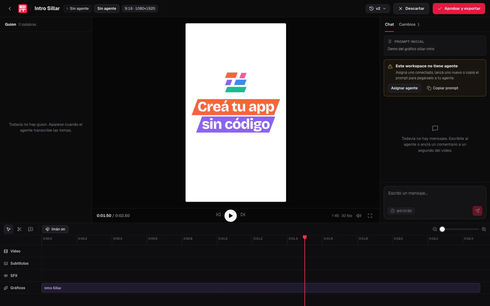 An animated Sillar intro, made by an agent, in the editor